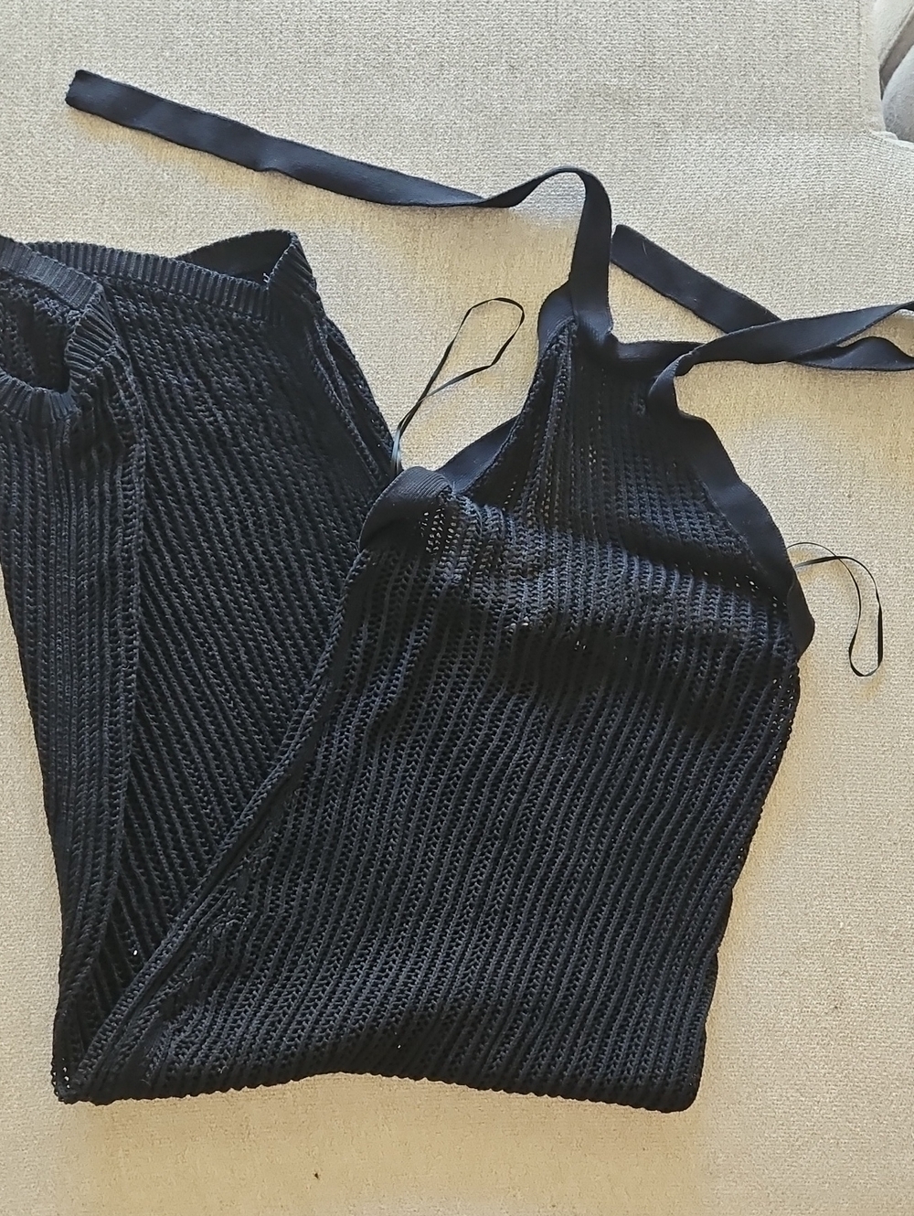 Beach Riot Swomsuit Coverup Black Knit Dress with Tie Straps